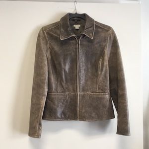 Halogen Brown Leather Jacket w Removable Collar
